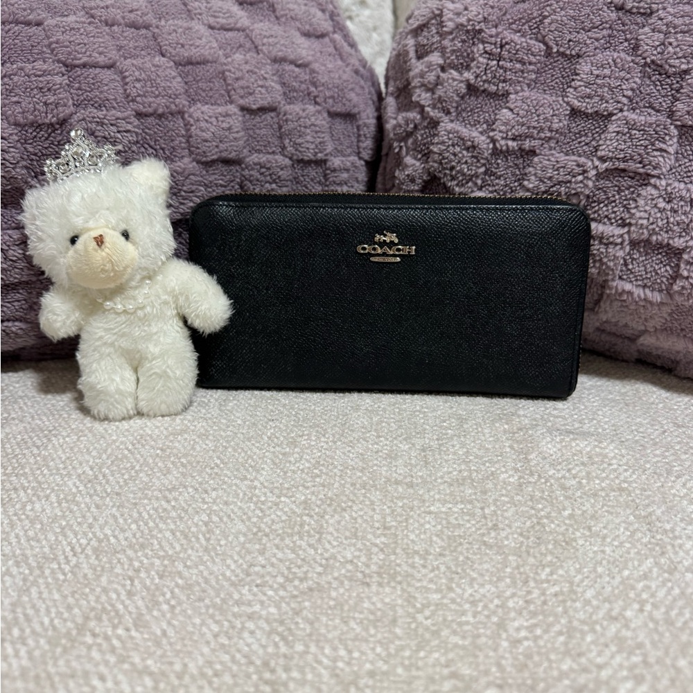 Coach Black Zip Wallet with Gold Logo